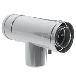 LAS konzentrisch T-St&uuml;ck 90&deg; mit Revisions&ouml;ffnung, Kondensatableiter und Me&szlig;stutzen reduziert 60/100 mm wei&szlig; lackiert